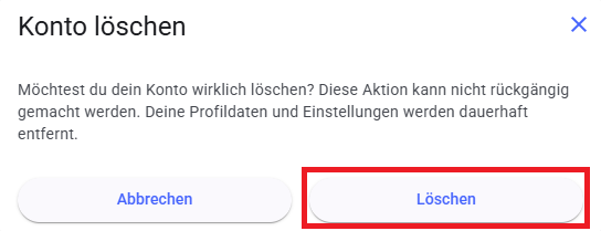 Kontolöschung Bestätigungsbutton